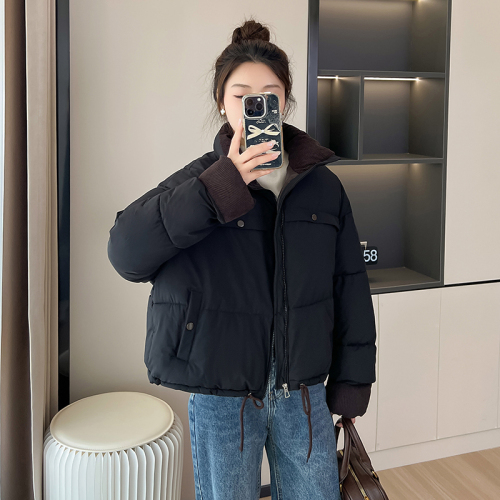 Real shot 2024 simple lapel bread coat Korean version winter thickened small versatile cotton coat down jacket