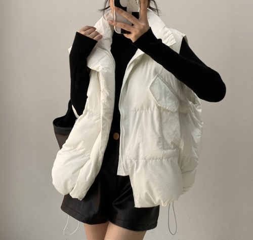 Real shot Thickened loose large size casual mid-length turtleneck cotton coat vest