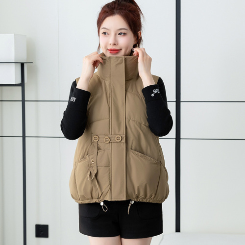 Actual shot of 2024 down cotton vest for women winter new Korean style loose outer wear large pocket embroidered vest vest