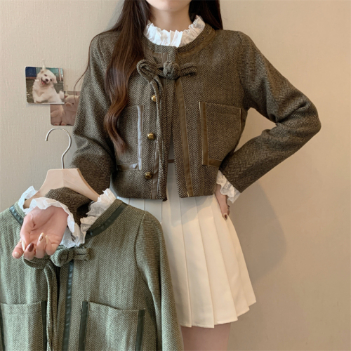 Actual shot of lining, spring and autumn French style high-end lace short coat, feminine short top