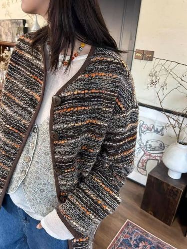 2024 New Early Autumn Maillard Wear Unique and Super Nice Contrast Color Tweed Small Fragrance Jacket for Women Spring and Autumn Style