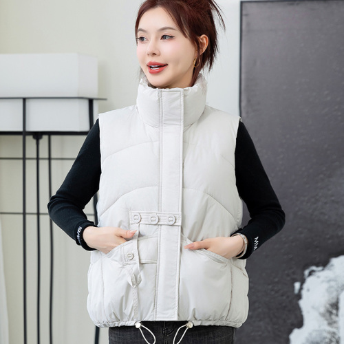 Actual shot of 2024 down cotton vest for women winter new Korean style loose outer wear large pocket embroidered vest vest