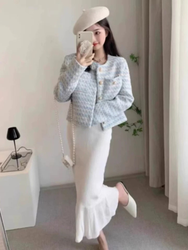 Pearl button small fragrant style jacket for women spring and autumn new French design niche loose short temperament top