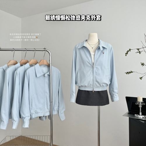 COOLLINE Lin Zixi light oxygen babyblue ramie cotton RL embroidered lazy and relaxed jacket