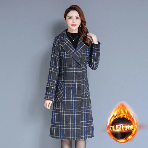 350 dragon and phoenix woolen coat women's long 2024 new thickened warm houndstooth plaid woolen coat