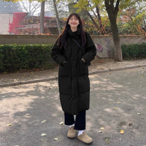 Real shot of cotton-padded jacket for women, Korean style medium-length large size Hong Kong style ins loose student long waist-cinching down jacket