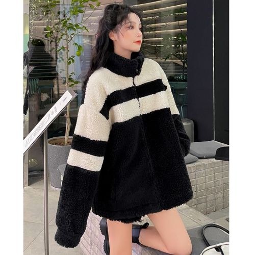 Lamb wool coat women's autumn and winter 2024 new plush furry top loose coat