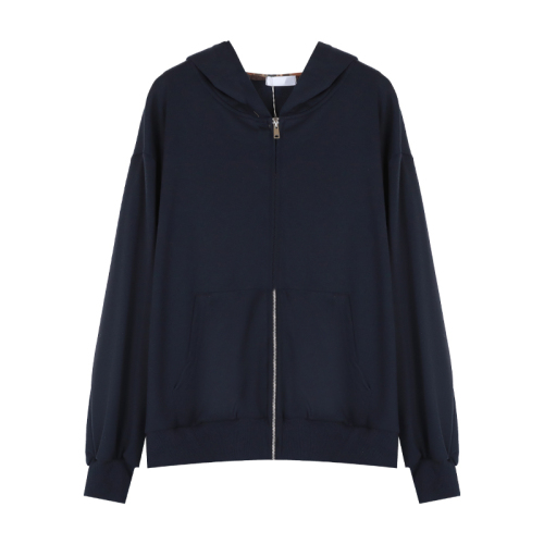 Lazy style spliced ​​long-sleeved hooded zipper jacket for women early autumn loose slim cardigan top