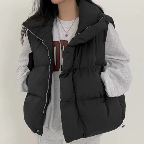 Korean chic autumn and winter retro stand-up collar thickened warm loose casual sleeveless cotton vest jacket for women