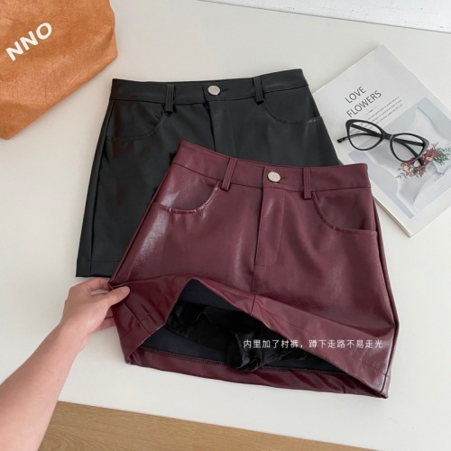 DULA Haohaojia Burgundy Leather Skirt Women's 2024 New Autumn and Winter Low Waist Slimming Hip A-Line Skirt