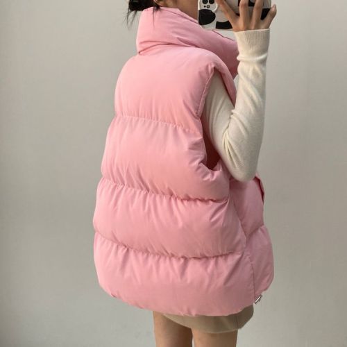 Real shot Thickened loose large size casual mid-length turtleneck cotton coat vest