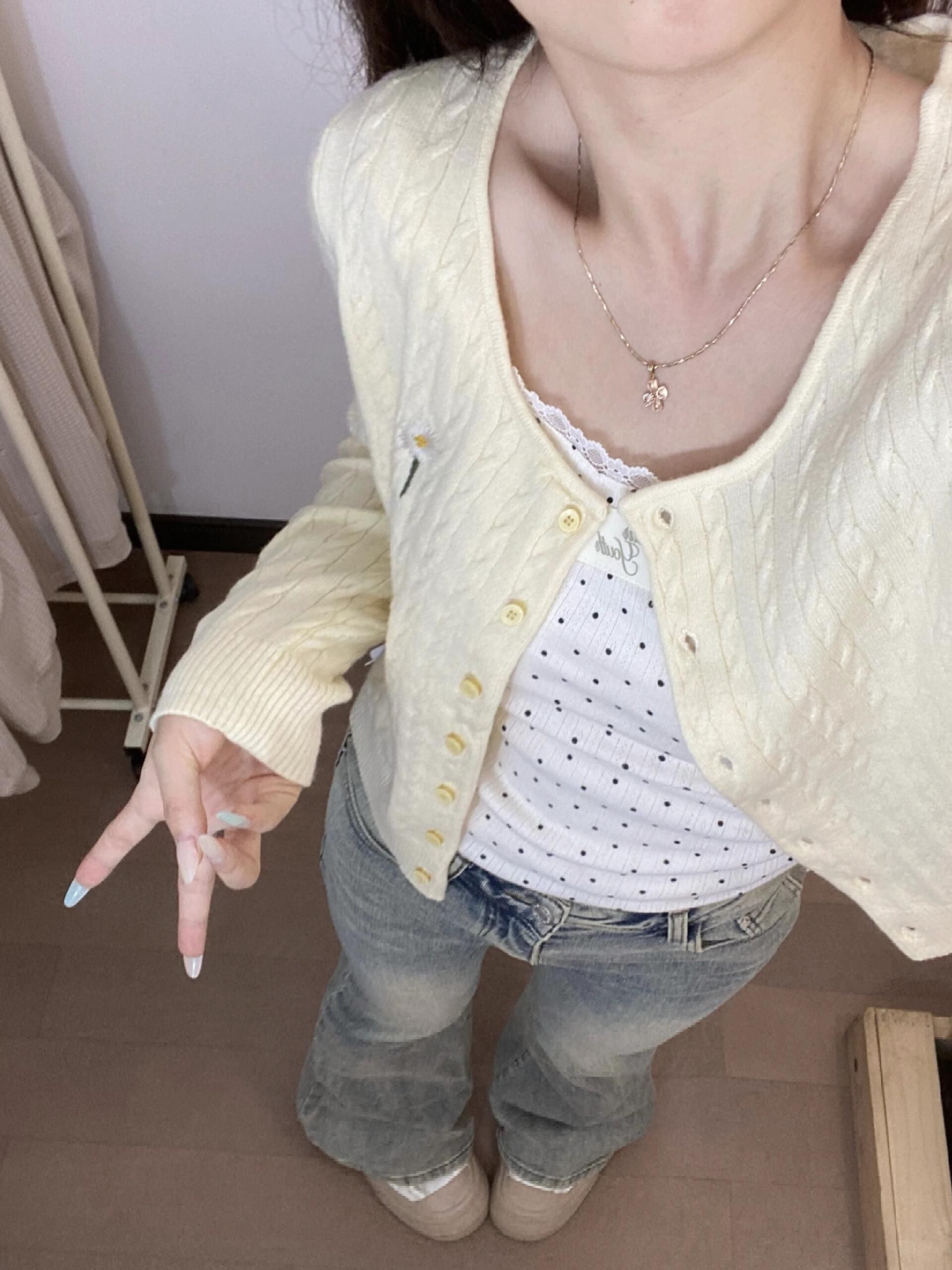 衣長53胸圍40   奶黃色麻花毛衣外套女秋季新款韓系針織開衫上衣
