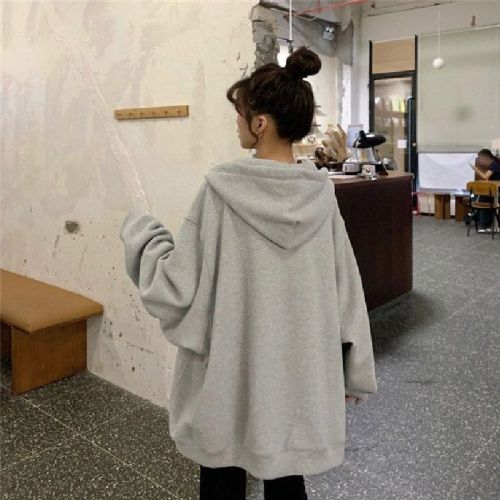 Women's sweatshirt autumn Korean version loose oversize hooded cardigan zipper early autumn jacket ins