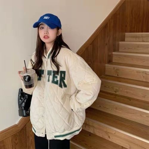 Women's cotton-padded clothing thickened winter clothing 2024 new vintageoversize trendy baseball uniform jacket