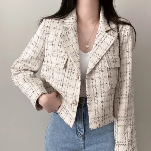 Korean autumn chic small style woolen short blazer for women