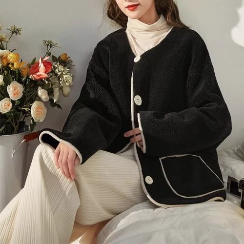 Autumn and winter imitation lamb wool coat for women autumn and winter Maillard gentle lazy style casual top for women