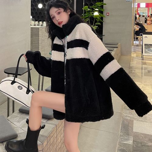 Lamb wool coat women's autumn and winter 2024 new plush furry top loose coat