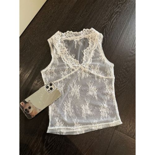 Sweet and cool hollow bow-knot slimming long-sleeved sweater + layered pure lust hottie lace vest