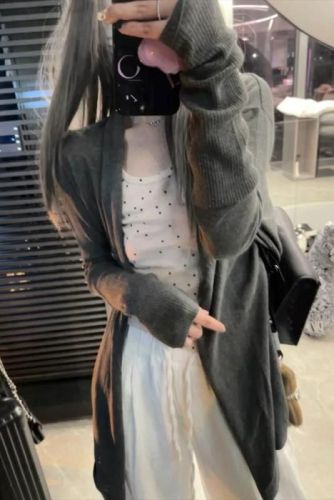 Ready stock-RO Paperman knitted cardigan mid-length autumn and winter lazy style loose jacket