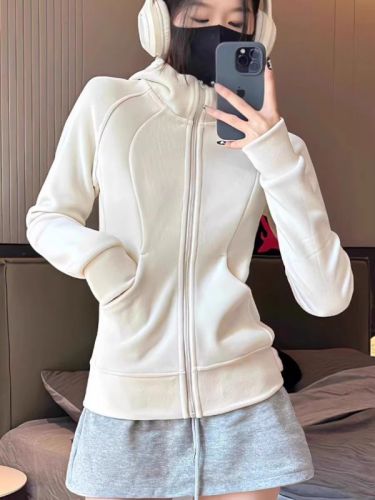 Official picture actual price~Polar fleece composite super soft + back collar double-sided velvet hooded sweatshirt jacket women's baseball uniform winter