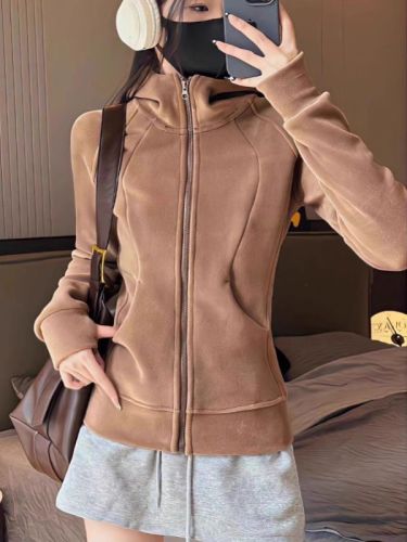 Official picture actual price~Polar fleece composite super soft + back collar double-sided velvet hooded sweatshirt jacket women's baseball uniform winter