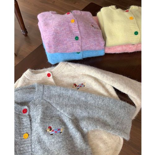 Playful girl Korean chic early autumn simple dachshund multi-color sweater cardigan