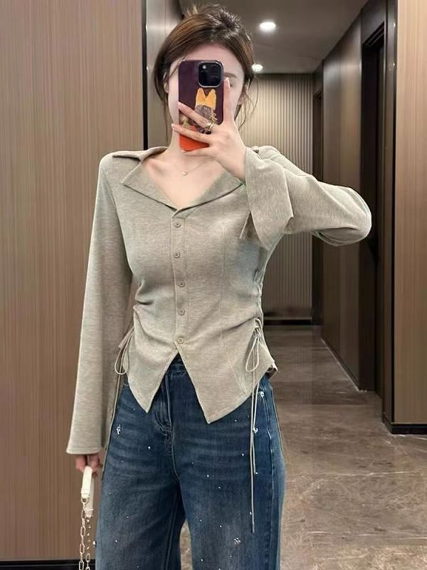 Wang et al. Similan Coast fashionable slim design early autumn lapel pit top