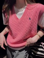 Embroidered V-neck sweater twist sweater vest for women early autumn thin loose style layered sleeveless vest