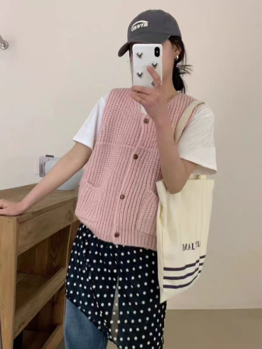 Korean retro thick-line knitted vest jacket for women to wear spring new layered sweater vest top trendy