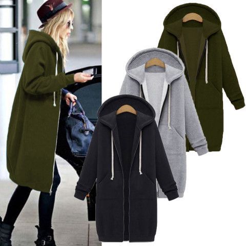 Cross-Border Foreign Trade 2024 Autumn/Winter Amazon Women's Sweatshirt Jacket Mid-Length Fleece Pockets Zip-Up Women's Sweatshirt