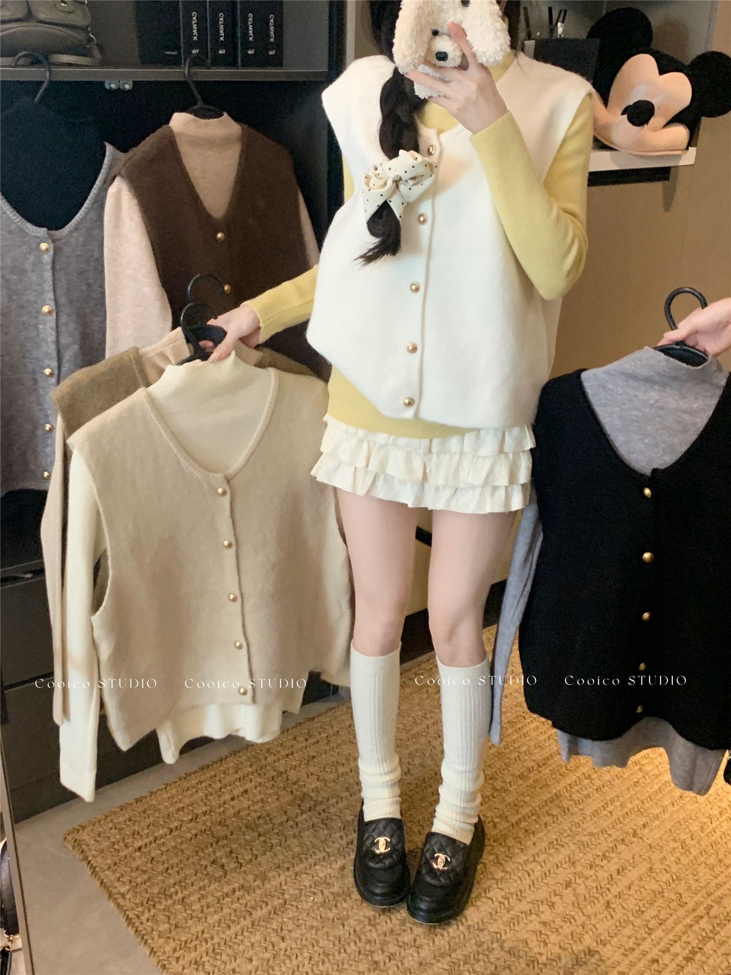 Actual shot ~ round neck knitted vest, versatile layering solid color cardigan + base knitted sweater in autumn and winter
