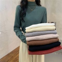 實拍 真 秋冬新款半高領針織毛衣女修身長袖打底衫