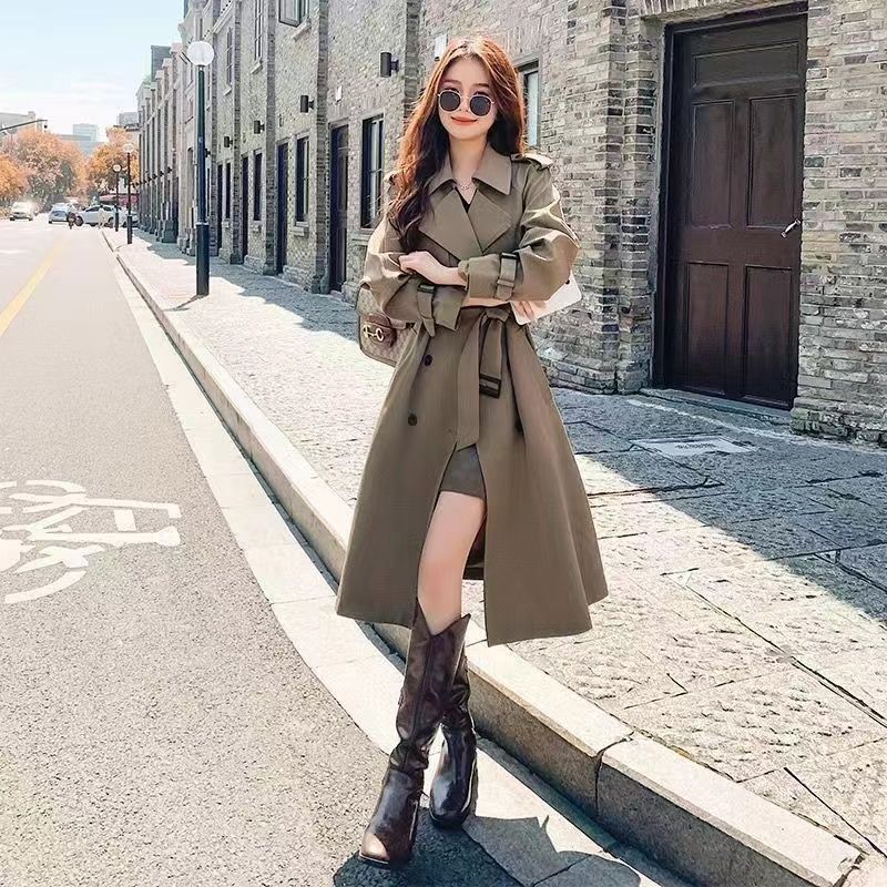 Women's French Style Windbreaker Coat 2024 New Spring and Autumn Slimming Flowing Stylish Medium Length High-End Windbreaker Coat
