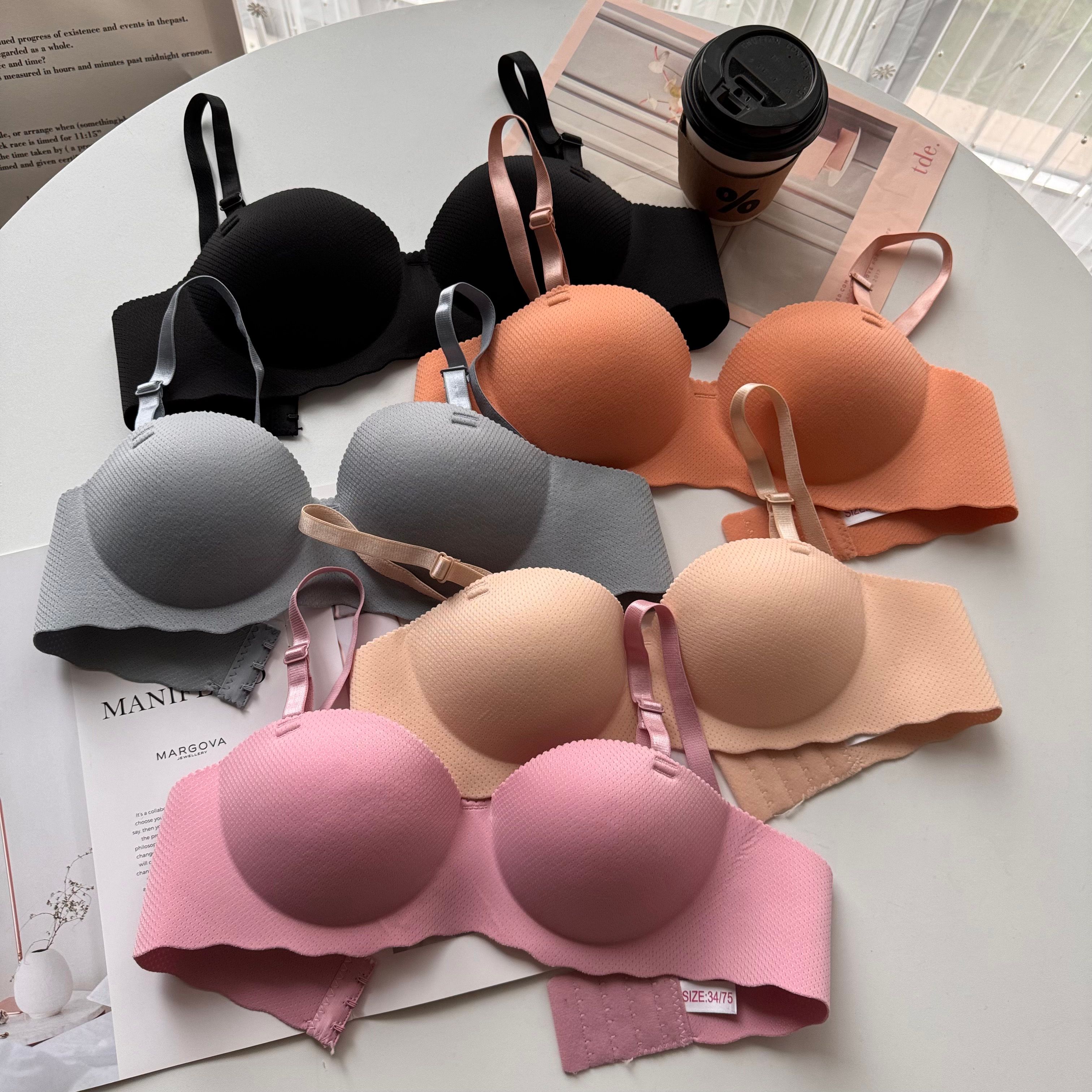 Actual shot of Korean style versatile candy-colored breathable seamless bra without rims push-up small bra underwear for women