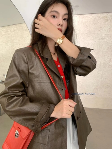 Korean chic casual and versatile slim and high-quality leather jacket for women 2024 new autumn and winter fashionable temperament short jacket