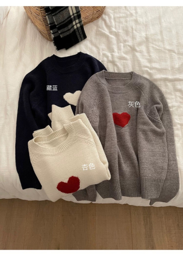 Korean version of the new French niche ZV love hanging wool pattern letters round neck cardigan women's sweater sweater