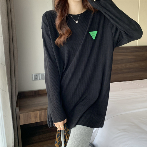 Actual shot ~ New Korean style round neck thickened French brushed bottoming shirt for women with personalized top