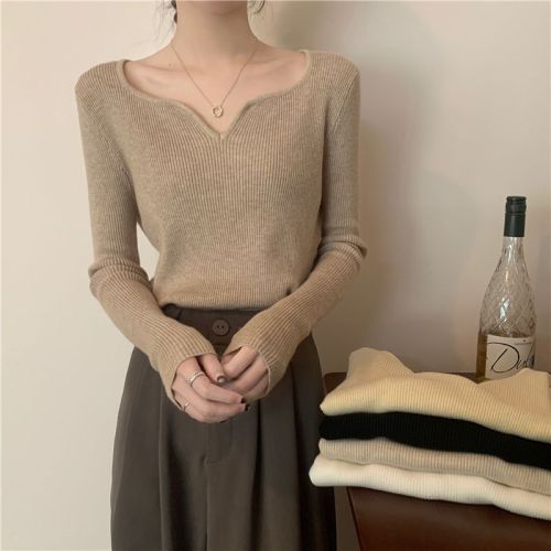 Real shot, real autumn and winter new long-sleeved tops, women's knitted sweaters, designed with v-neck bottoming shirts