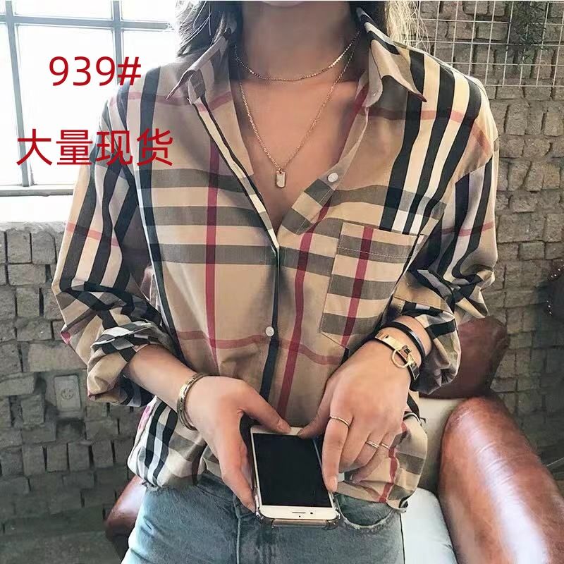 Classic grid women's autumn new item Korean retro loose slimming striped temperament long-sleeved top