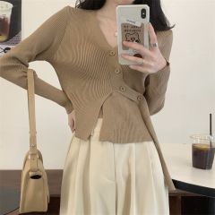 實拍 真 韓版設計感不規則針織開衫顯瘦長袖上衣