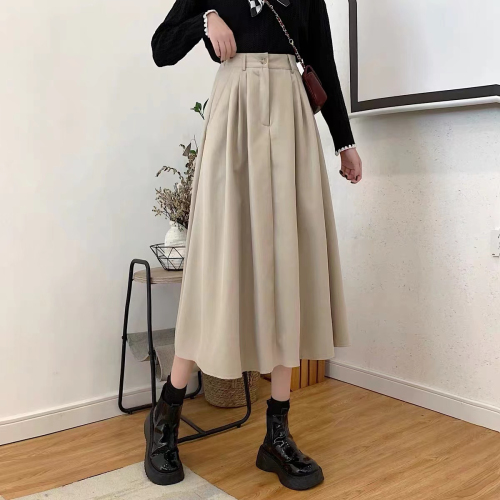 Pleated skirt, women's high waist umbrella skirt, spring and autumn 2024 new style suit skirt, mid-length A-line skirt, long skirt