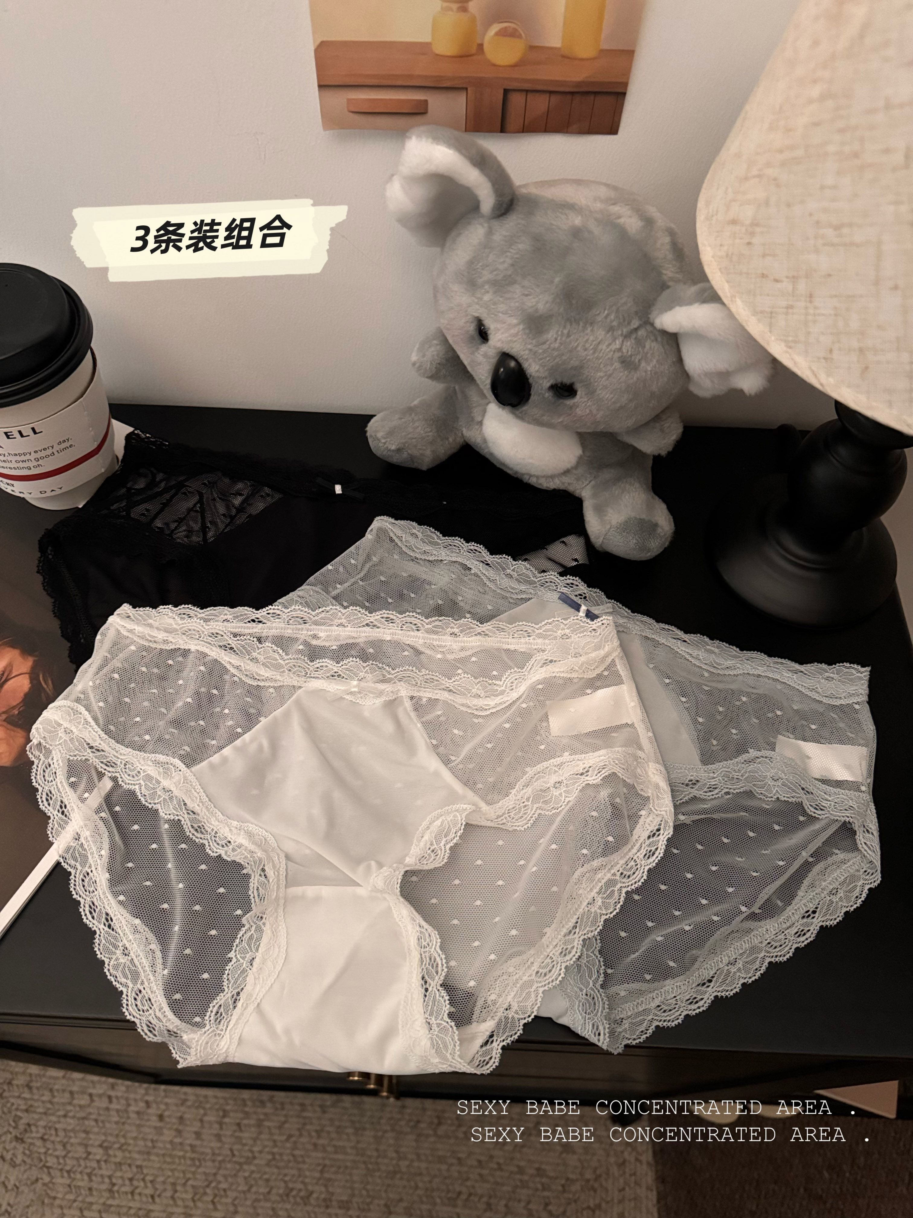 實拍~日系性感網紗蕾絲少女內褲純棉襠中腰女士內褲女 3條裝