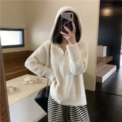 Photographed True Soft and Chewy Hooded Sweatshirt Coat Long Sleeve Knitted Cardigan Zipper Top Women