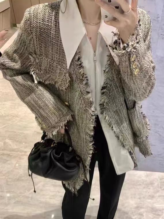 Elegant and Unique Small Town Style Outerwear 2024 Autumn New Women's Loose and Refined Hemmed Design Top