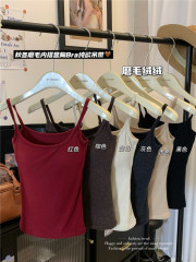實拍~甜辣磨毛加厚內搭吊帶背心秋季修身帶胸墊打底衣