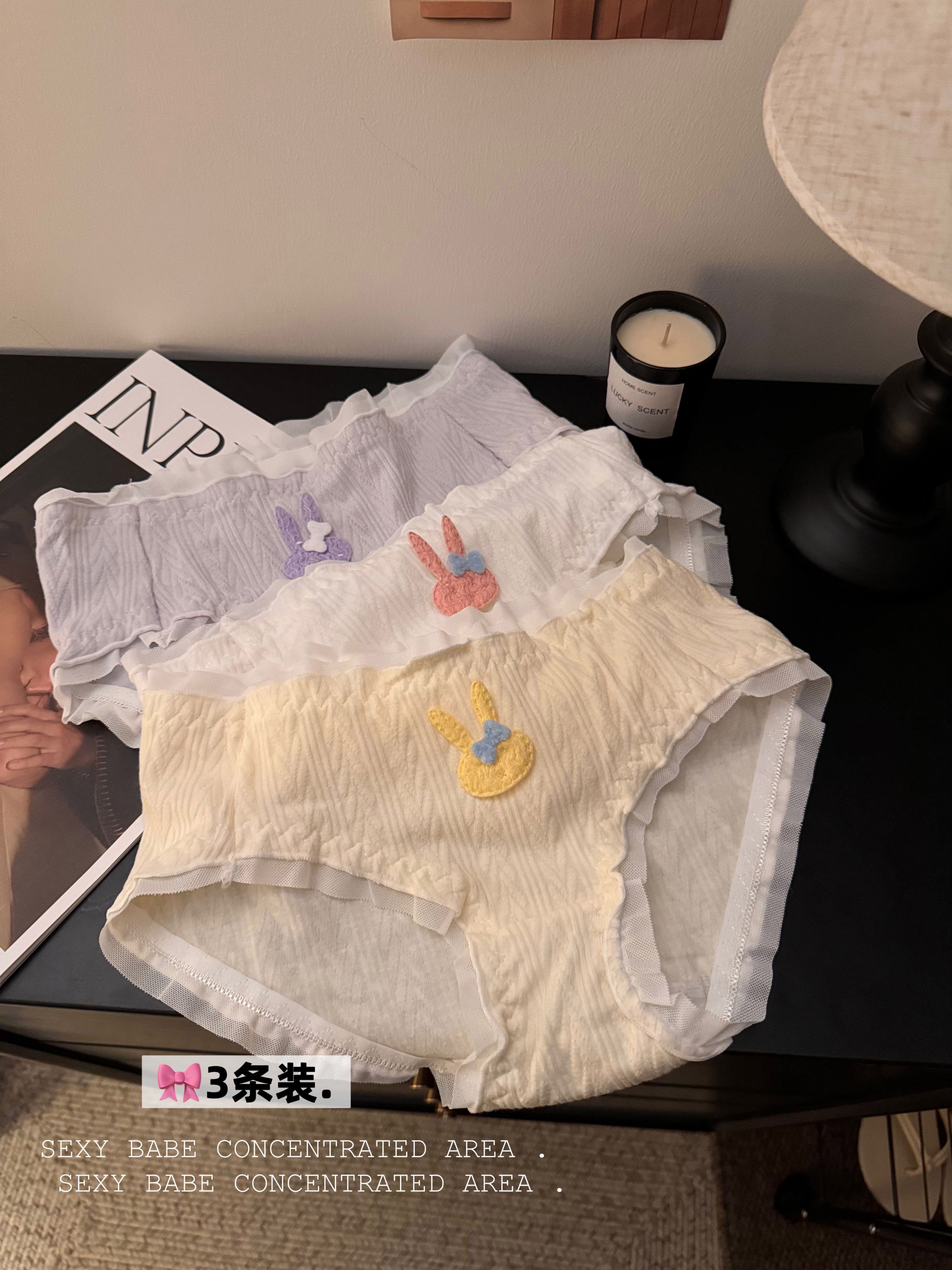Actual shot~Japanese style sexy bunny girl underwear, pure cotton crotch mid-waist women's underwear, 3-pack