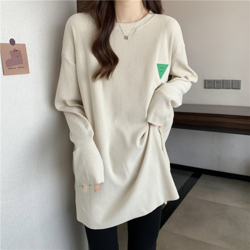 Actual shot ~ New Korean style round neck thickened French brushed bottoming shirt for women with personalized top