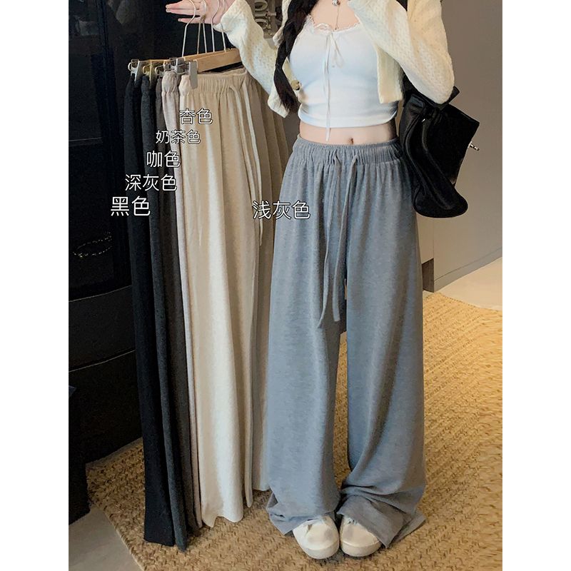 Photographed! 2024 Autumn Lazy Style Wide Leg Belted Relaxed Tight Waist Loose Straight Leg Pants for Women