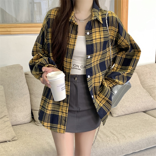 Vintage Green Plaid Shirt Autumn New Design Sensory Niche Loose Shirt Outerwear