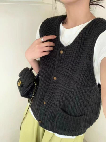 Korean retro thick-line knitted vest jacket for women to wear spring new layered sweater vest top trendy